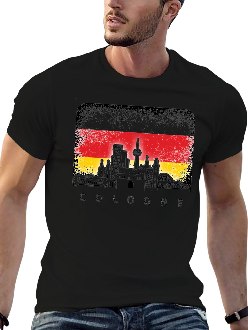 Cologne Germany Skyline Flag T-Shirt - Black