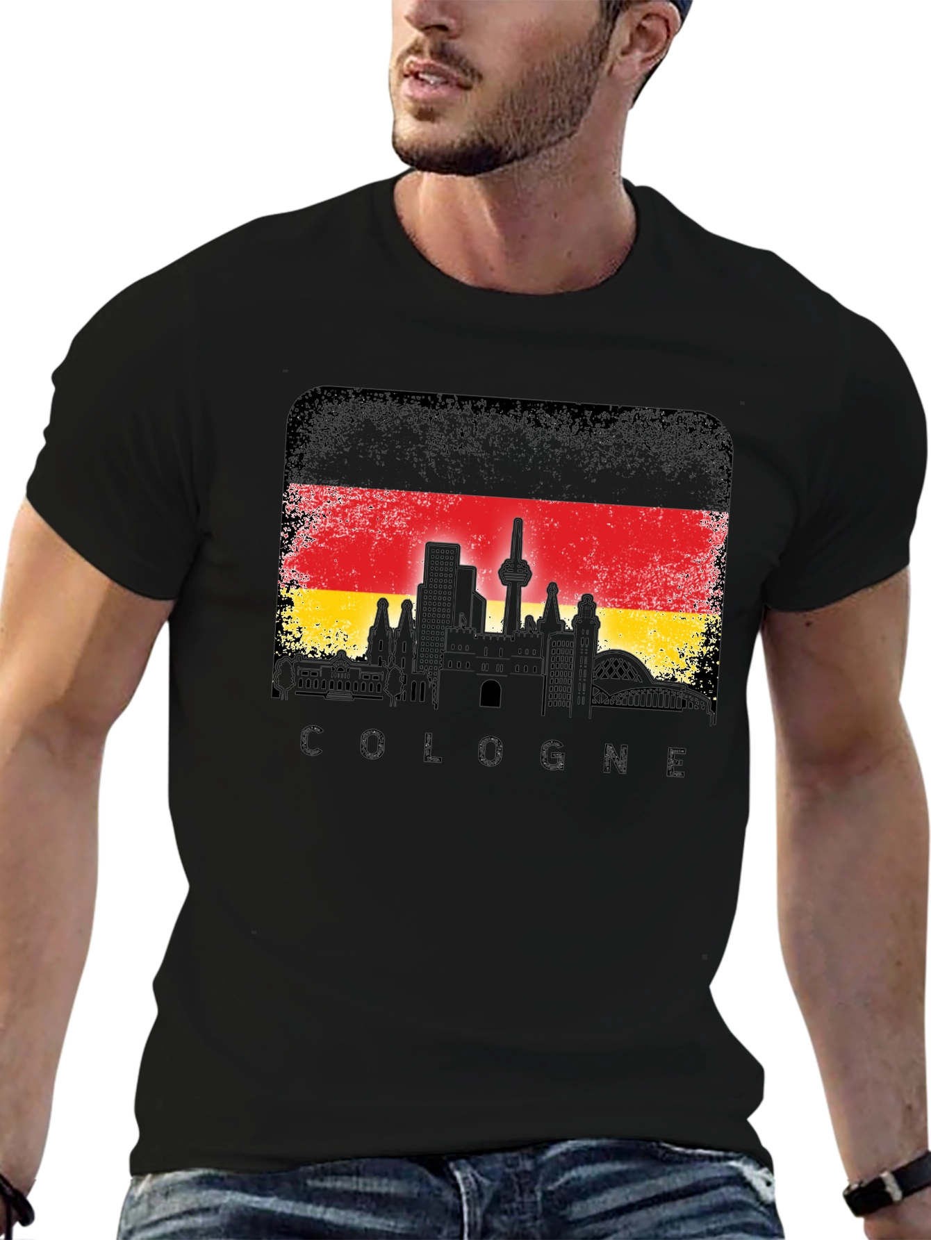 Cologne Germany Skyline Flag T-Shirt - Black