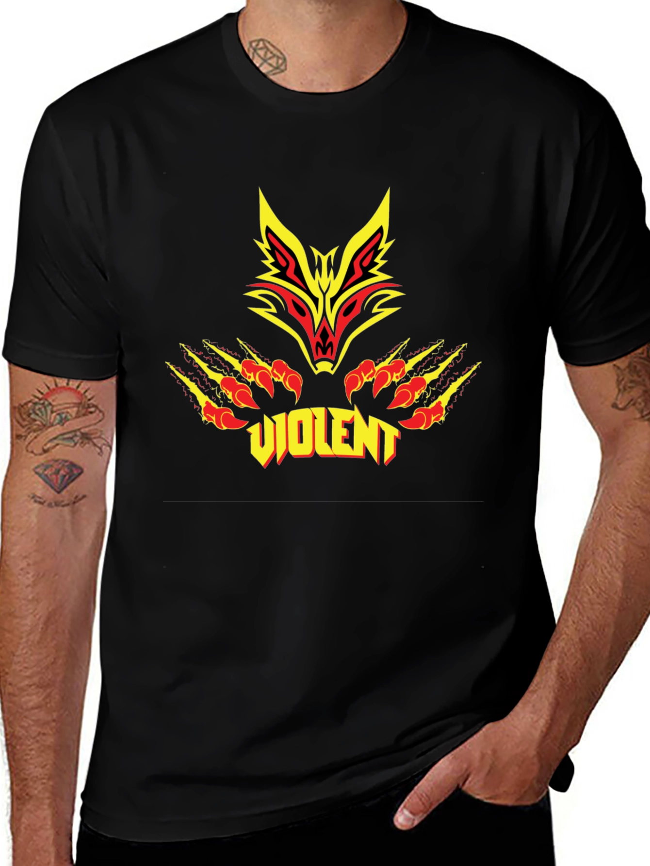 Violent Wolf Graphic Black T-Shirt