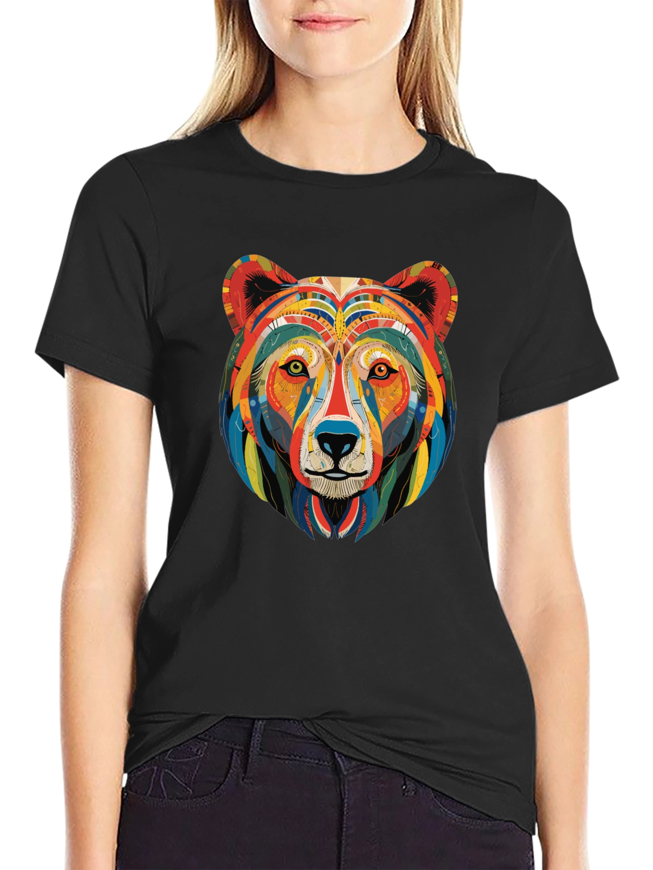 Colorful Geometric Bear Graphic Tee