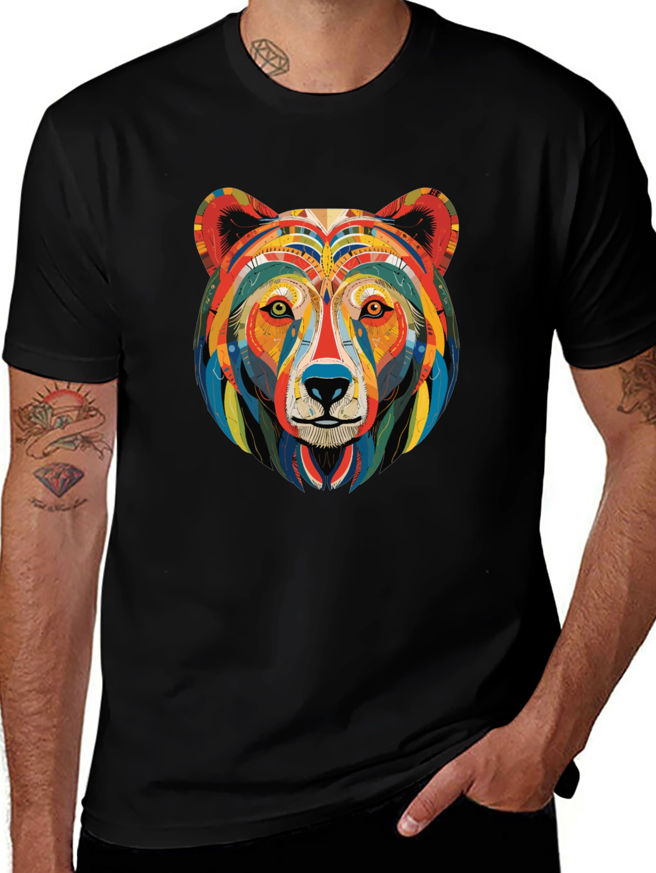 Colorful Geometric Bear Graphic Tee