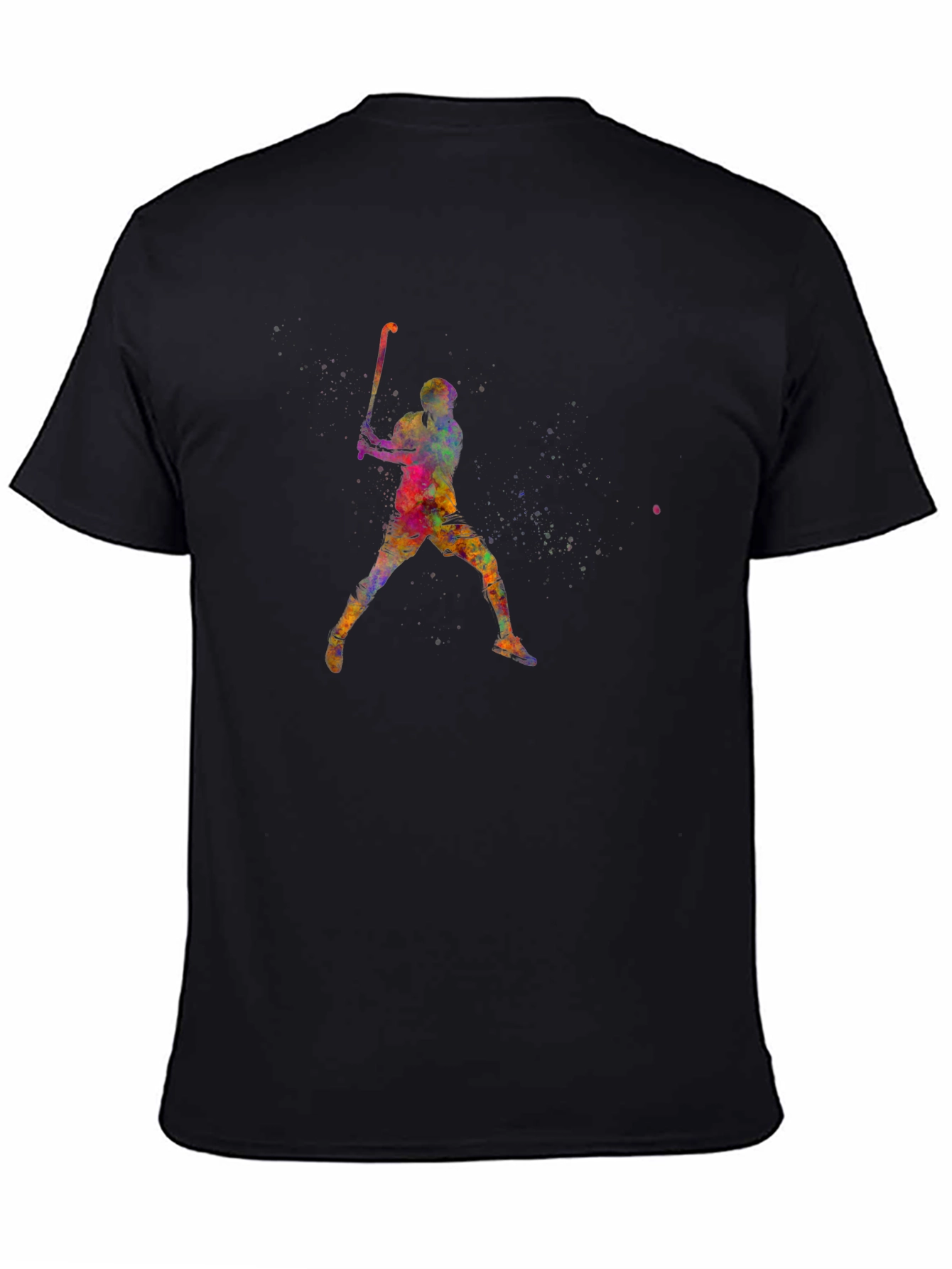 Watercolor Hockey Player Graphic Tee - Black