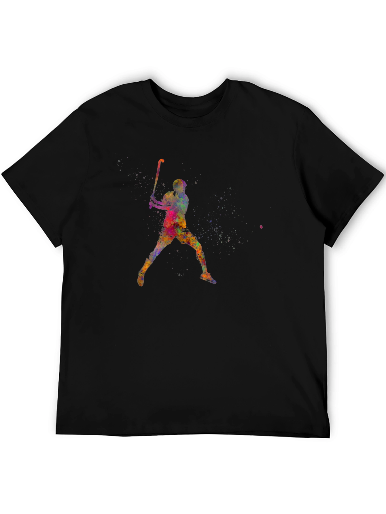 Watercolor Hockey Player Graphic Tee - Black