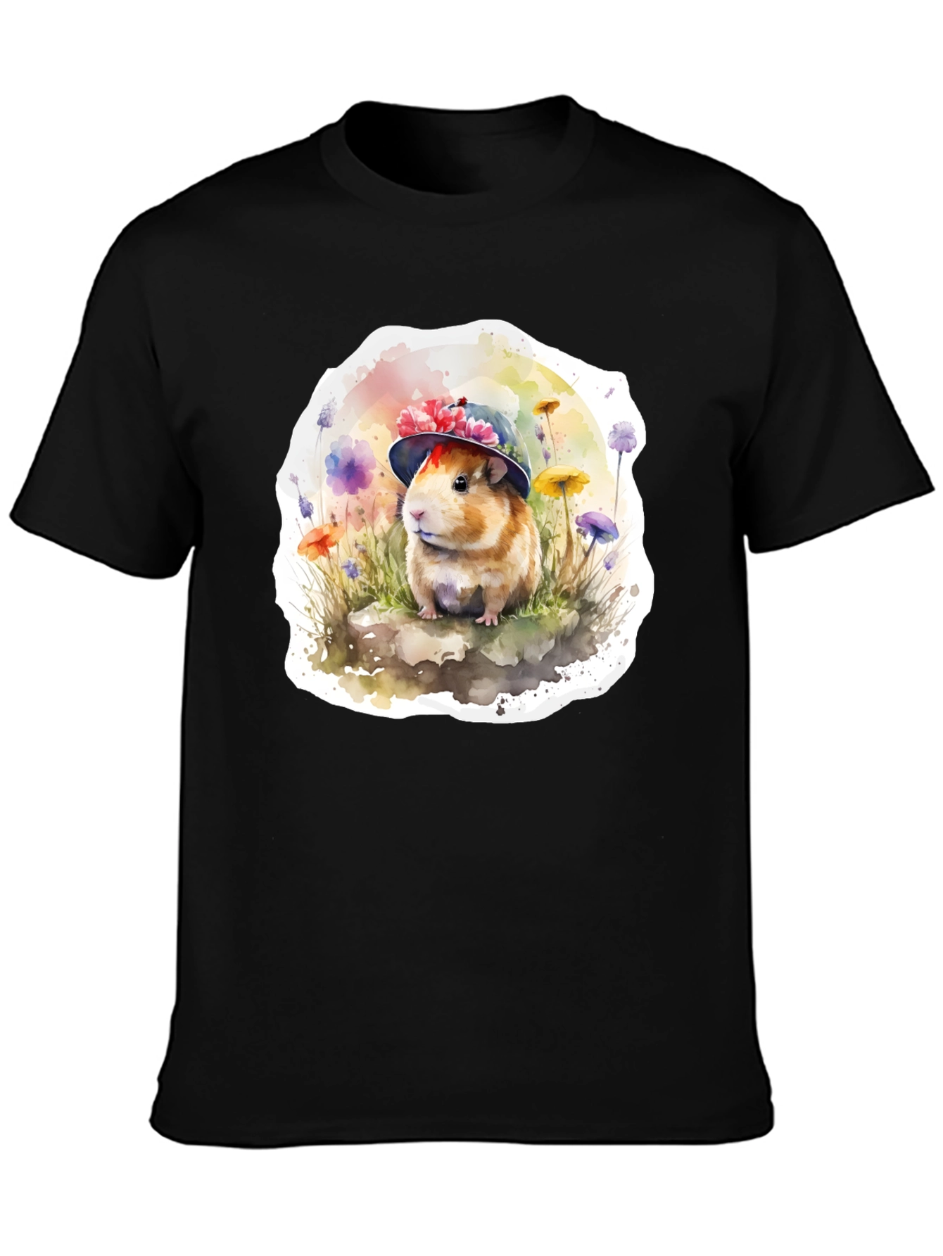 Cute Guinea Pig Hat T-Shirt - Watercolor Design