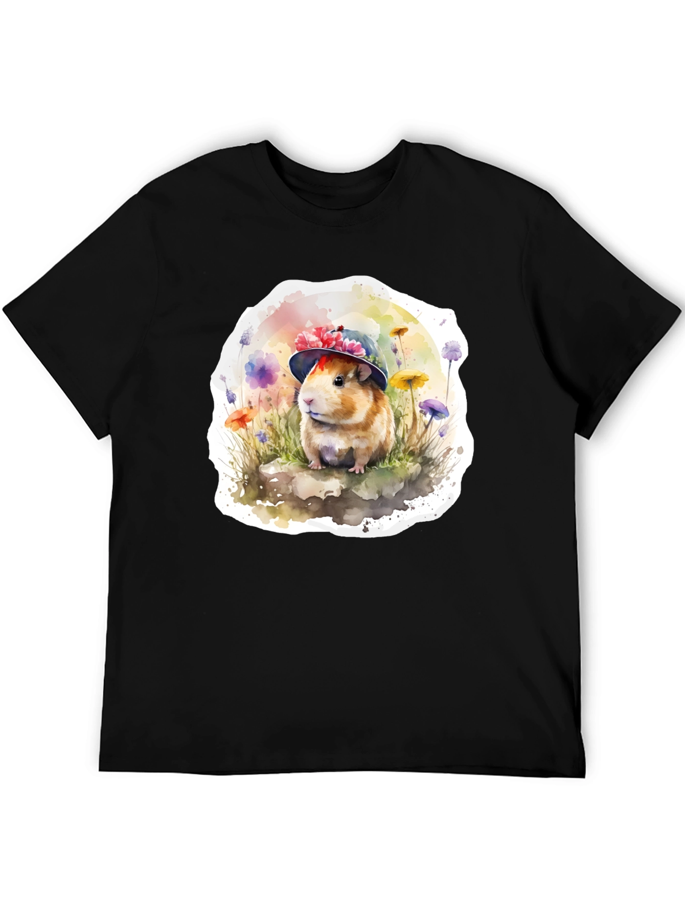 Cute Guinea Pig Hat T-Shirt - Watercolor Design