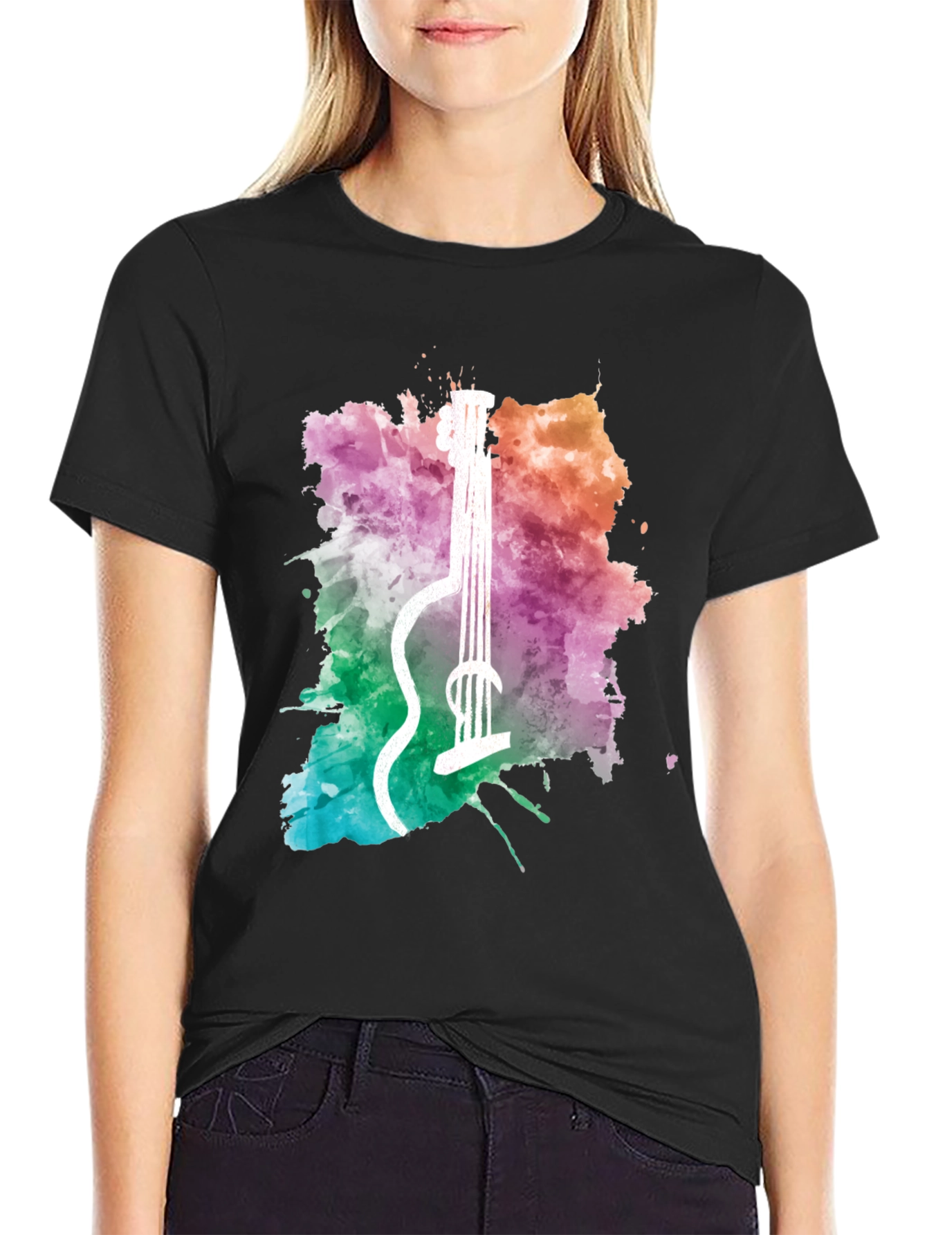 Watercolor Guitar Graphic Tee - Music Lover Shirt