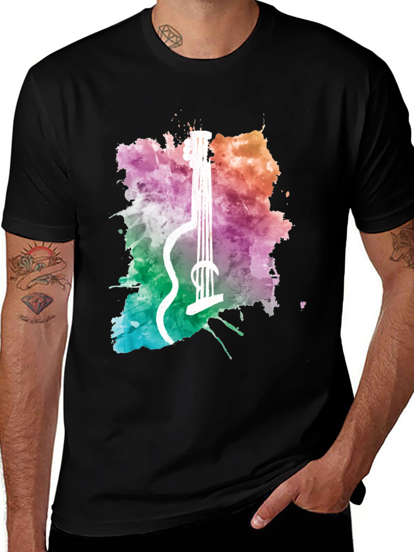Watercolor Guitar Graphic Tee - Music Lover Shirt