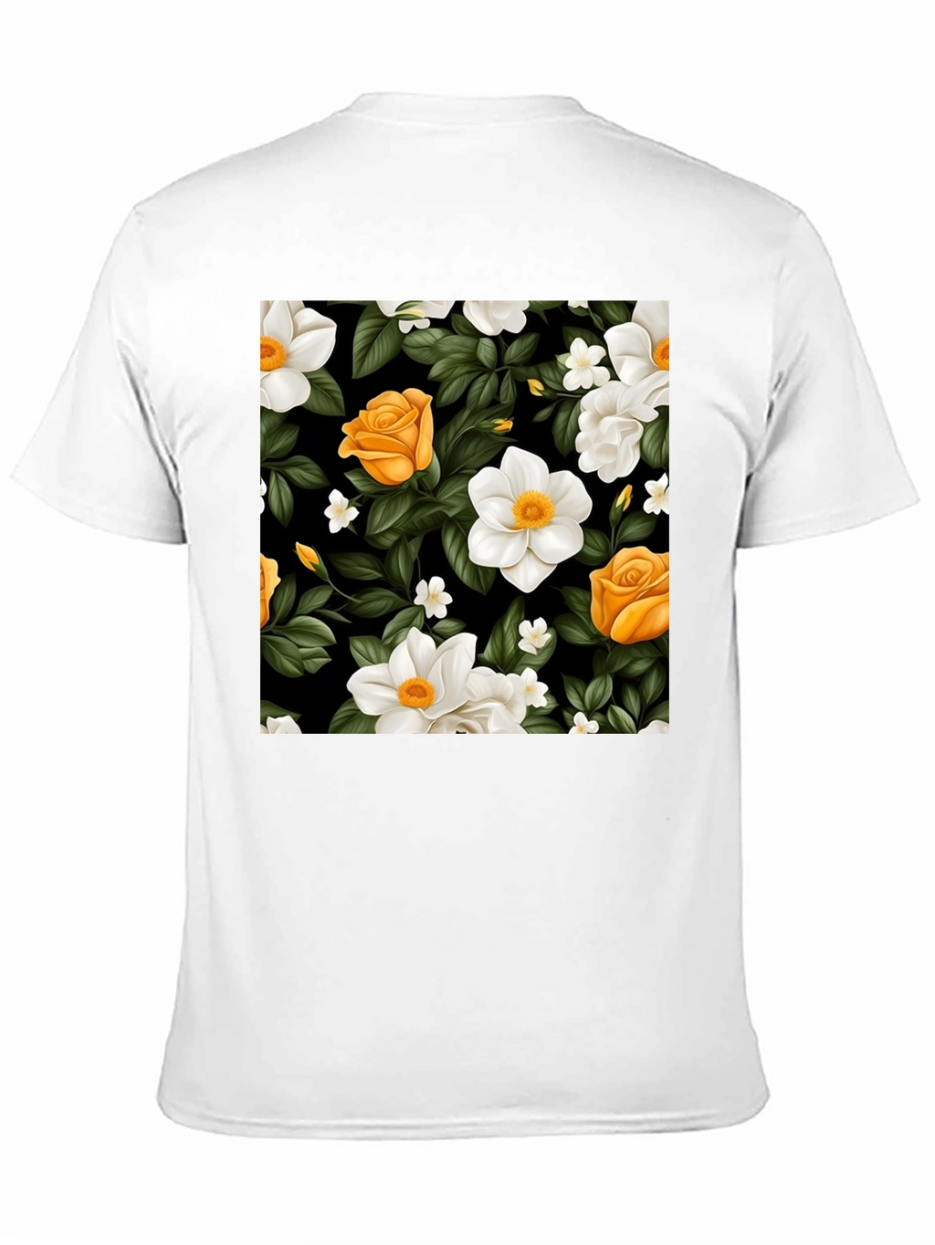 Floral Black T-Shirt - Rose & Jasmine Pattern