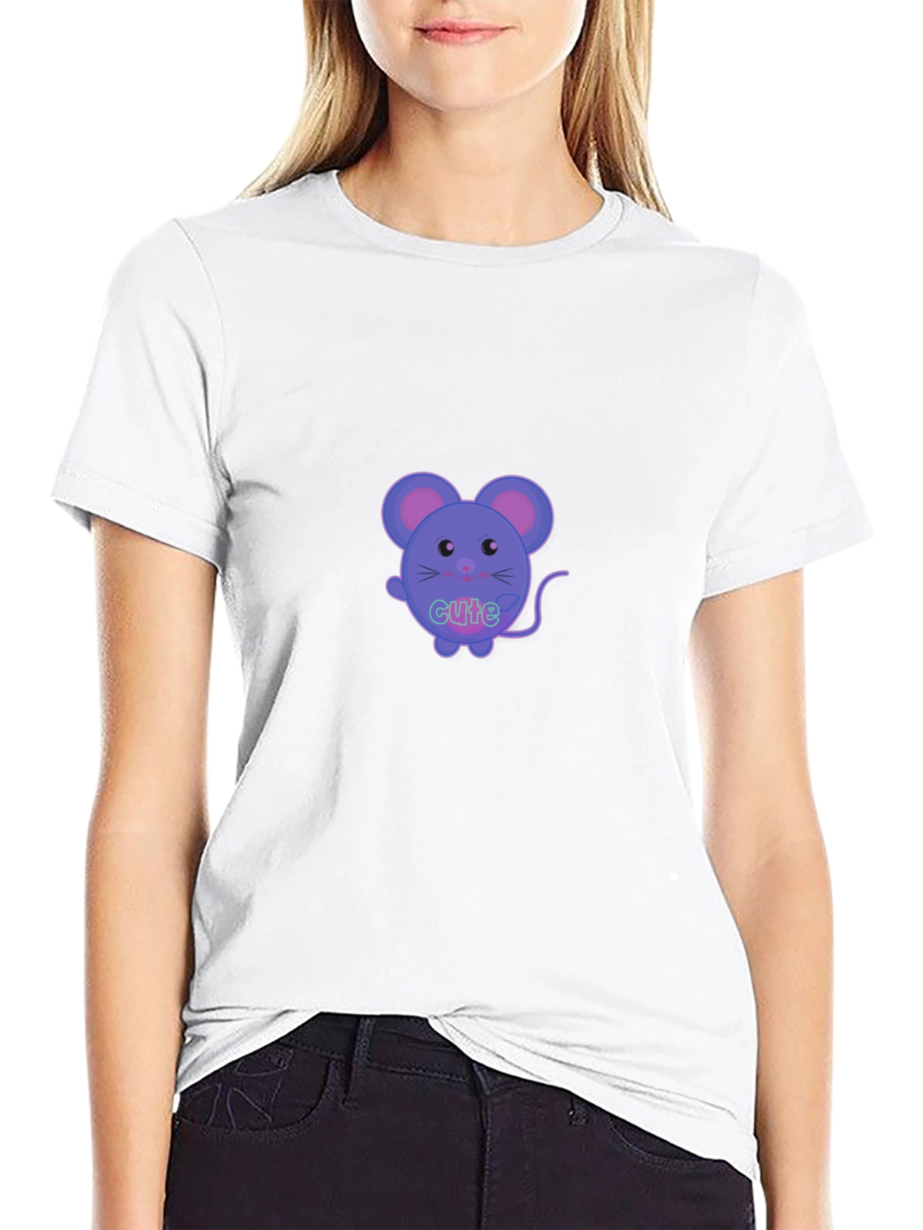 Cute Cartoon Mouse Graphic T-Shirt - Black