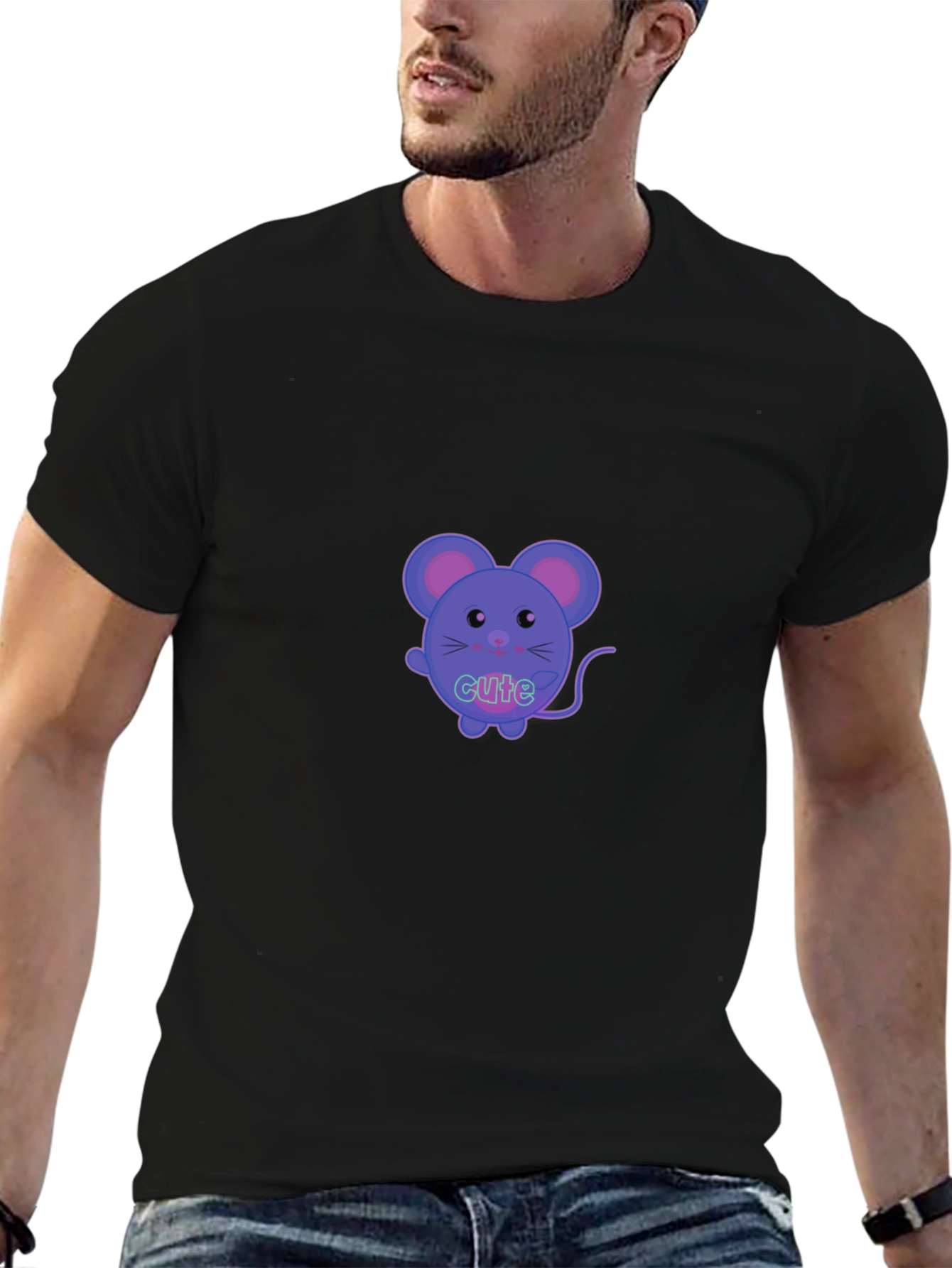 Cute Cartoon Mouse Graphic T-Shirt - Black