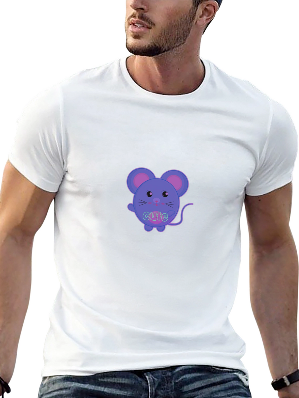 Cute Cartoon Mouse Graphic T-Shirt - Black