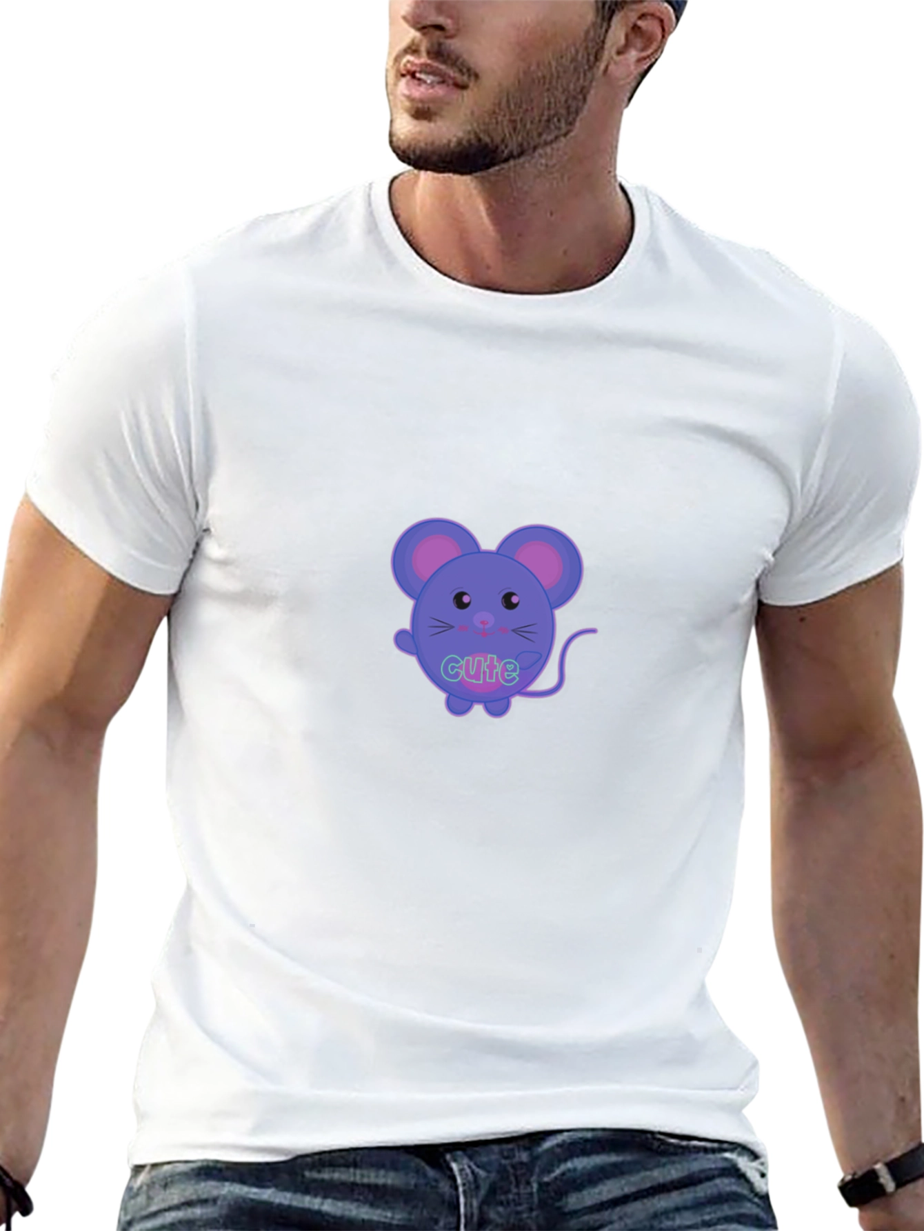 Cute Cartoon Mouse Graphic T-Shirt - Black