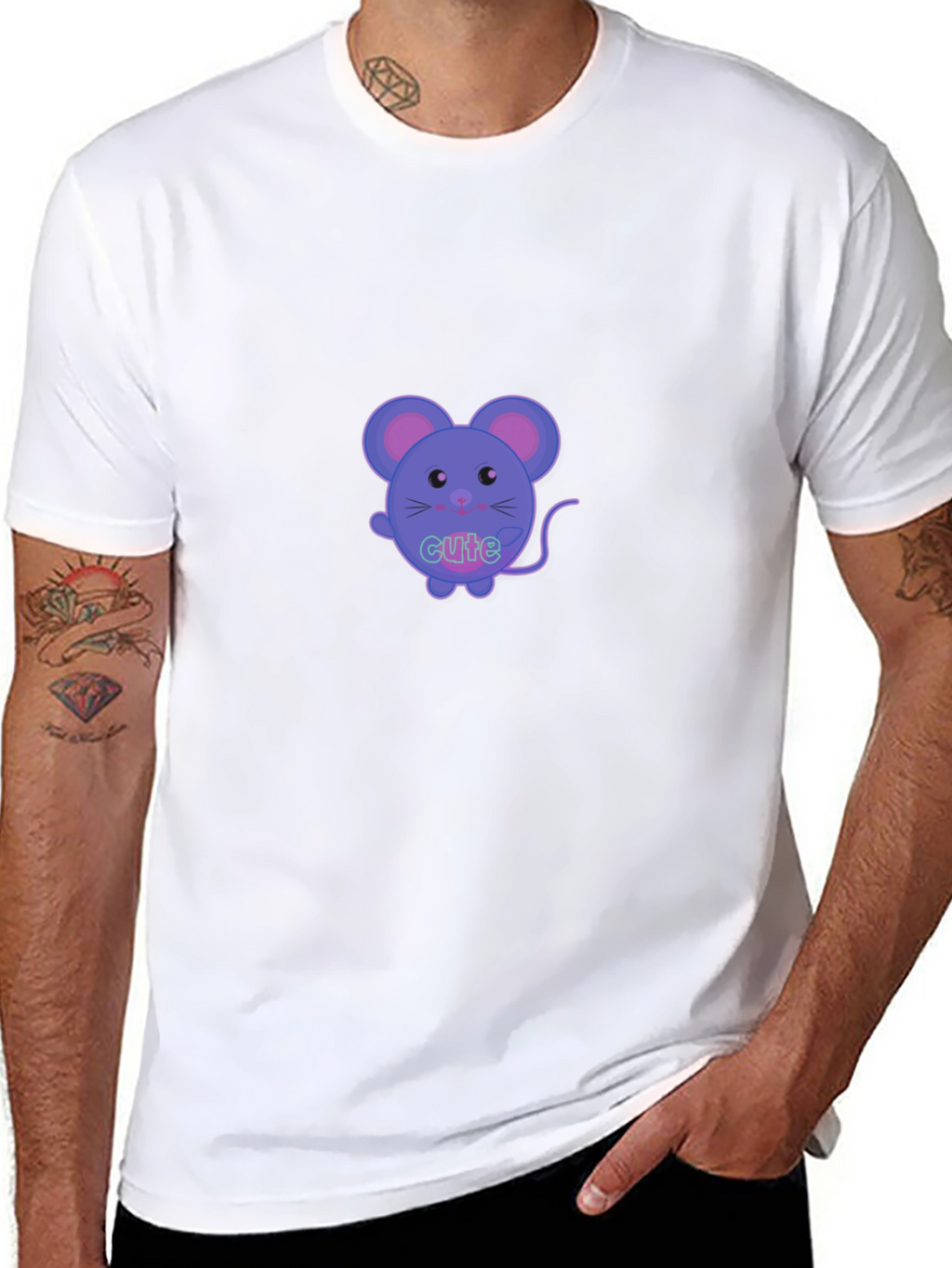 Cute Cartoon Mouse Graphic T-Shirt - Black