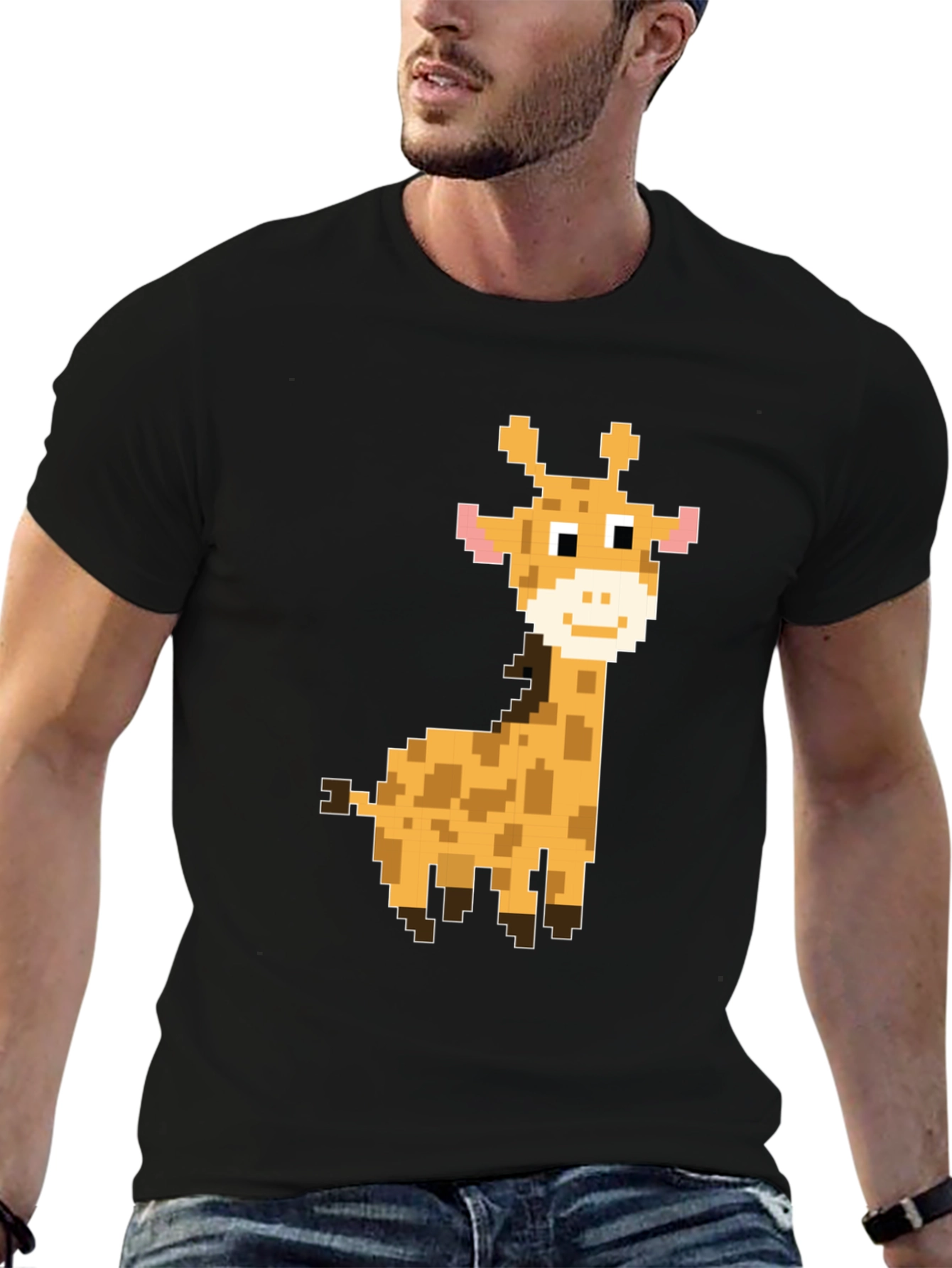 Pixel Giraffe Black T-Shirt - Unique Graphic Tee