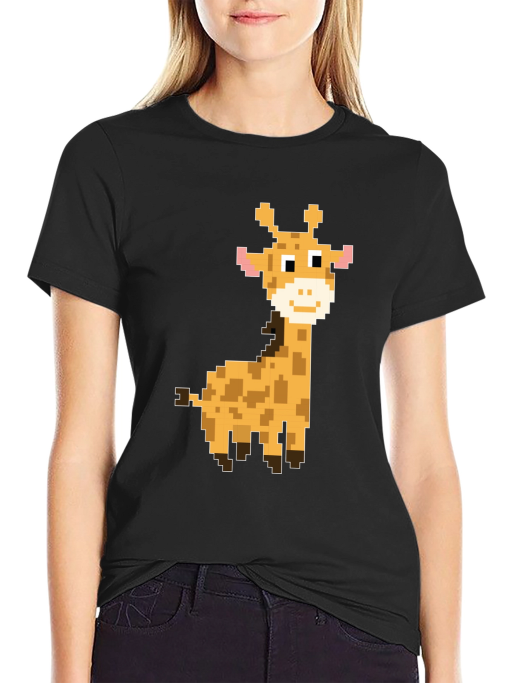 Pixel Giraffe Black T-Shirt - Unique Graphic Tee