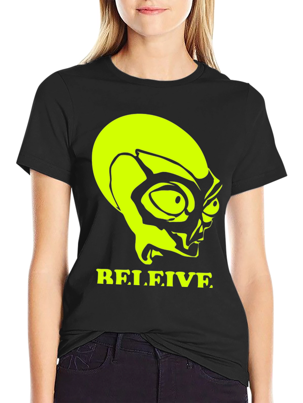Believe Alien Graphic Tee - Black Cotton T-Shirt