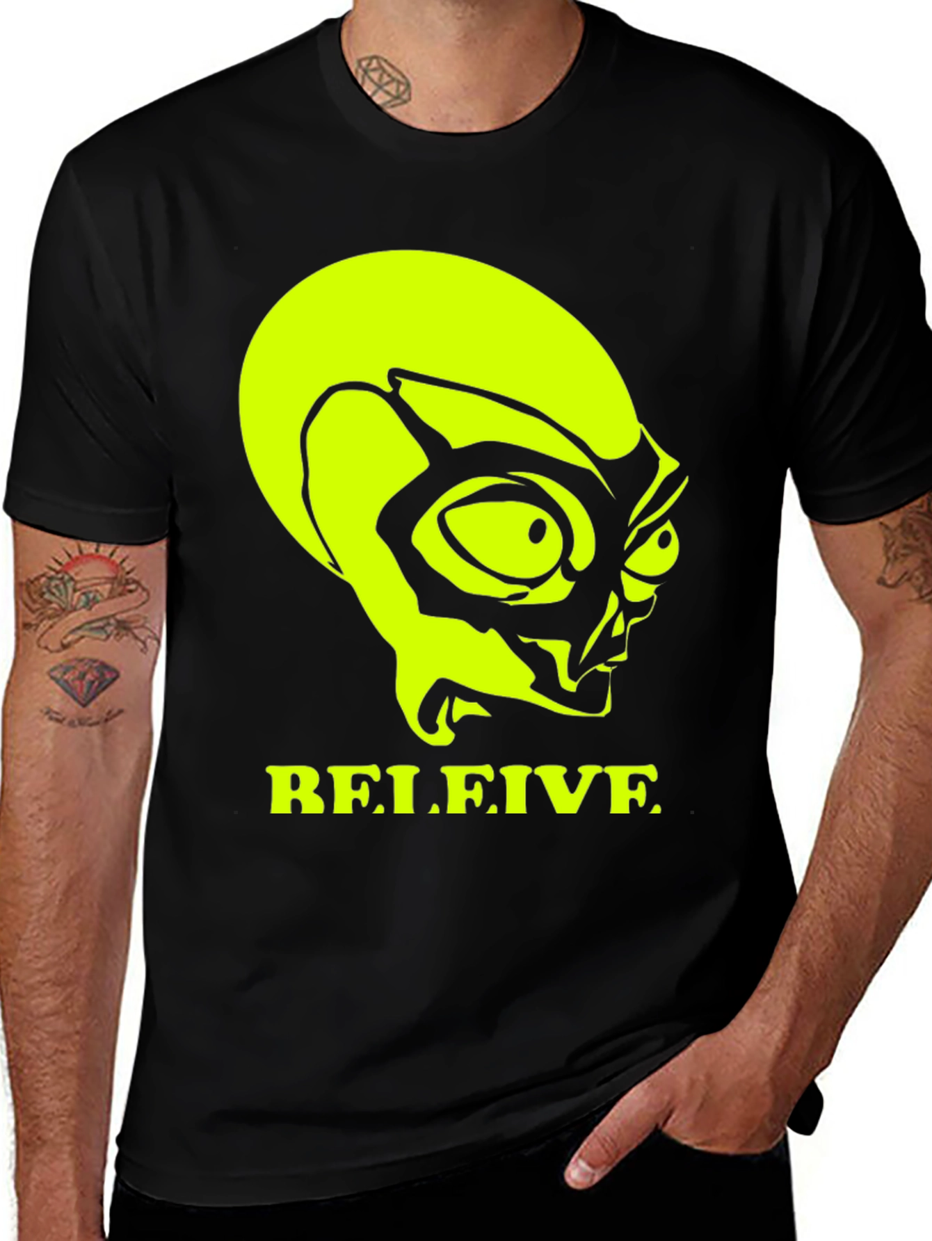 Believe Alien Graphic Tee - Black Cotton T-Shirt