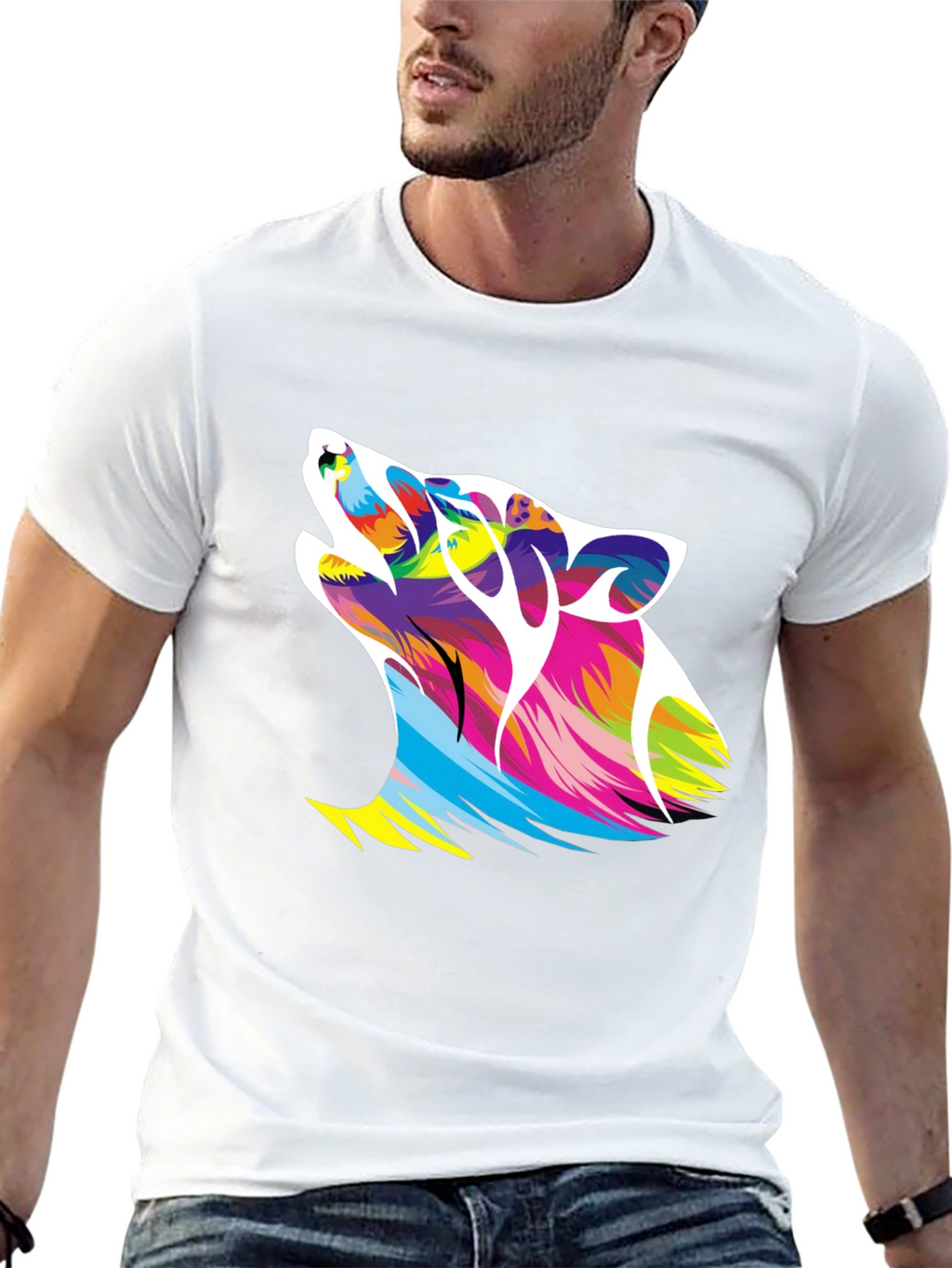 Vivid Wolf Graphic Black T-Shirt