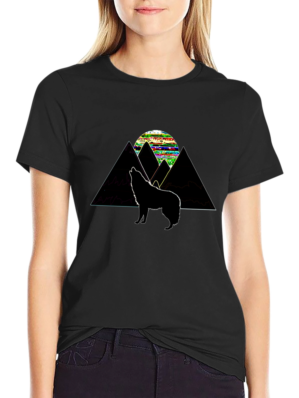 Mountain Wolf Graphic Tee - Black Cotton T-Shirt
