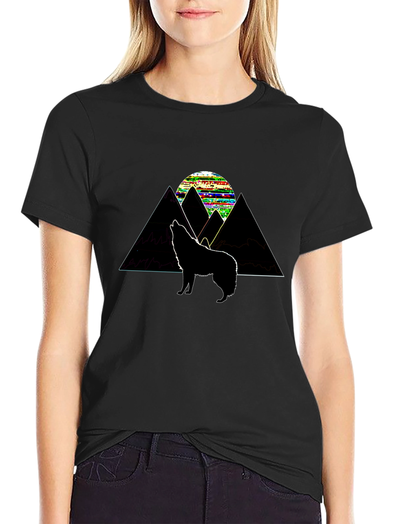 Mountain Wolf Graphic Tee - Black Cotton T-Shirt