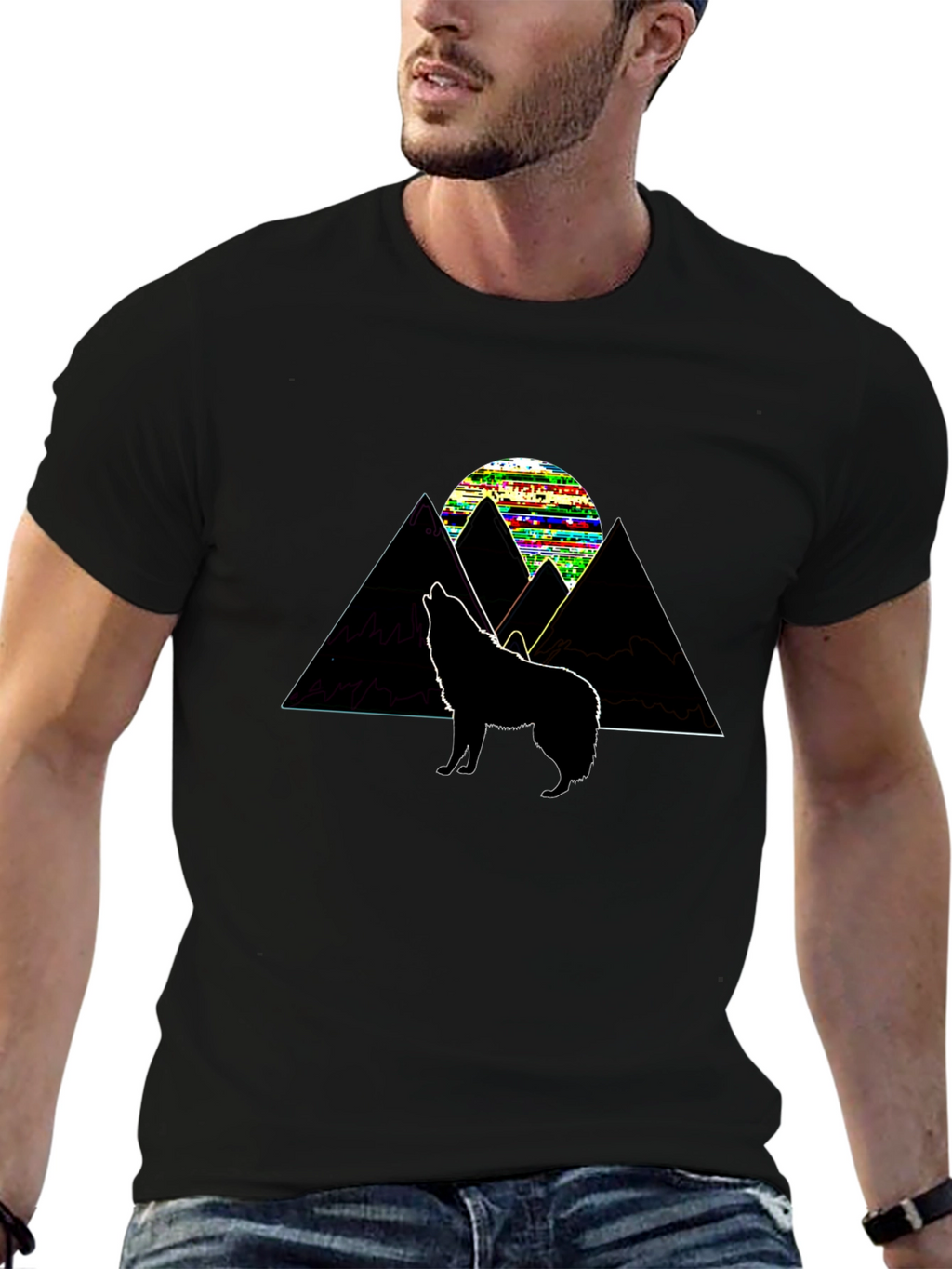 Mountain Wolf Graphic Tee - Black Cotton T-Shirt