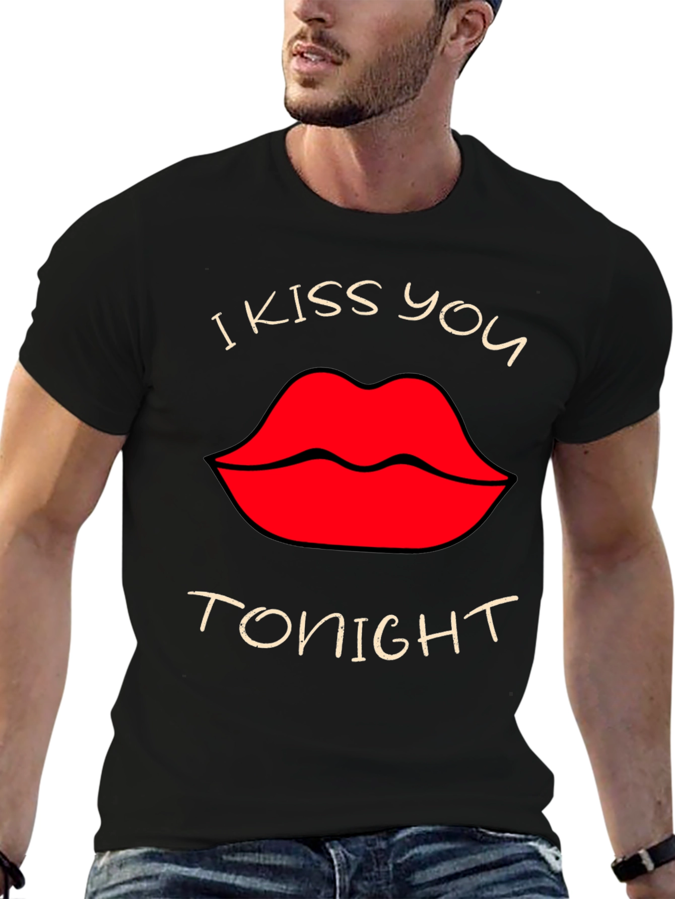 I Kiss You Tonight Graphic T-Shirt - Black