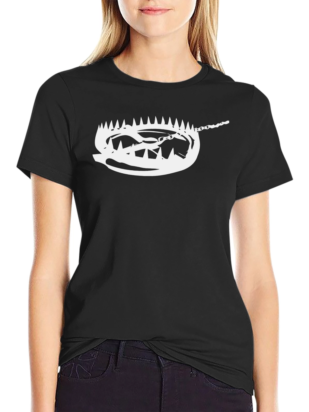 Mens Black Tee with Bear Trap Graphic Print