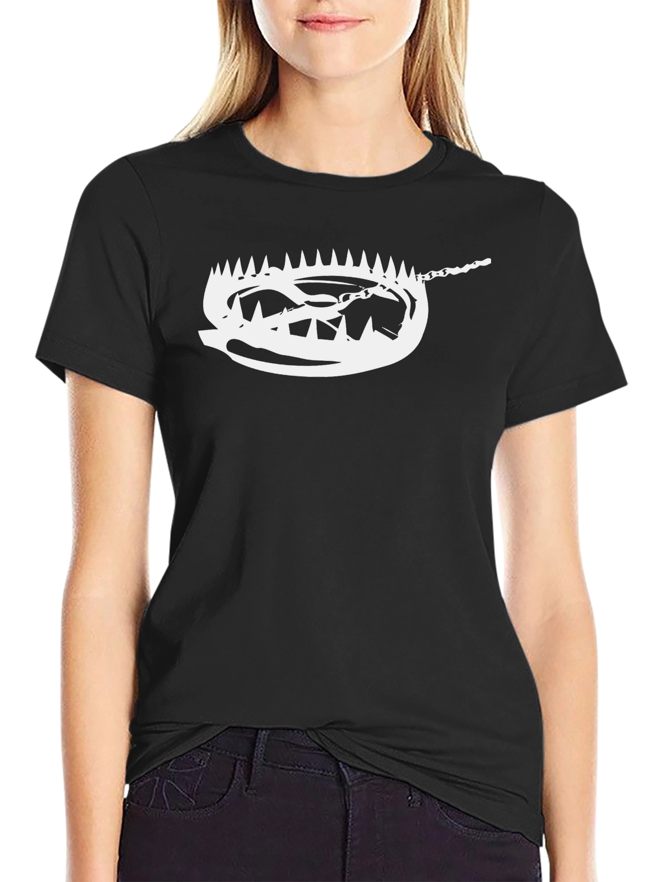 Mens Black Tee with Bear Trap Graphic Print