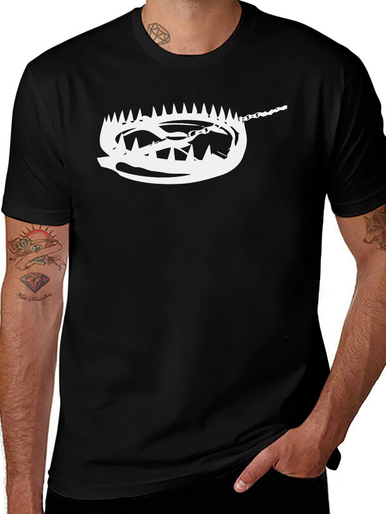 Mens Black Tee with Bear Trap Graphic Print