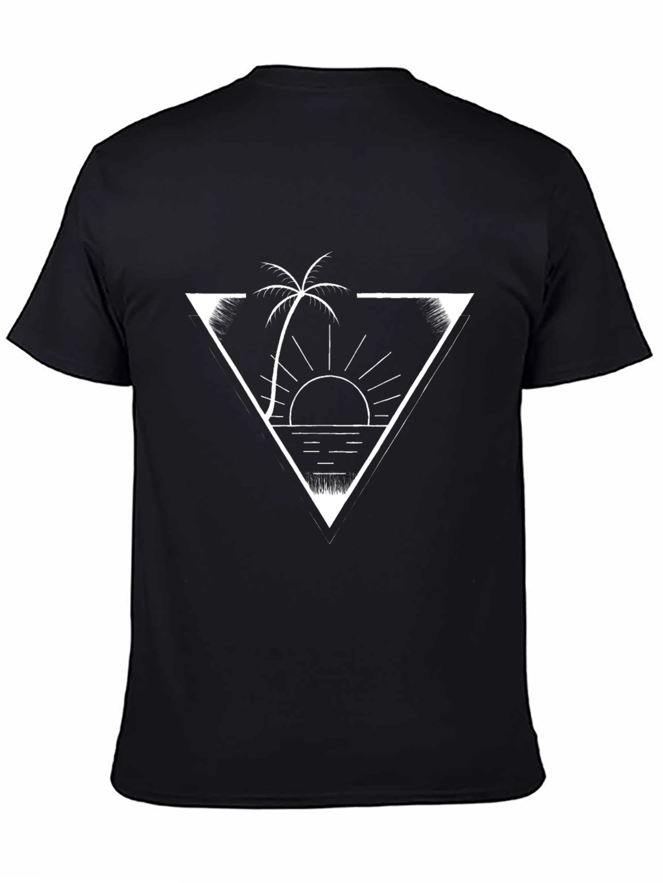Tropical Sunset Graphic Tee - Black Cotton Shirt