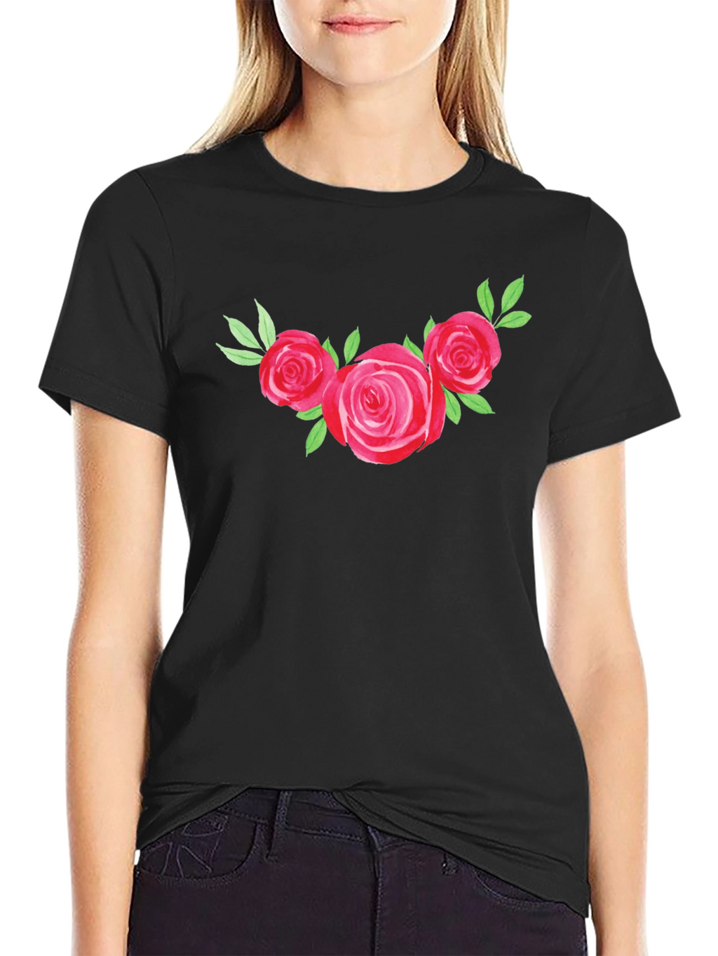 Floral Rose Graphic Tee - Black T-Shirt