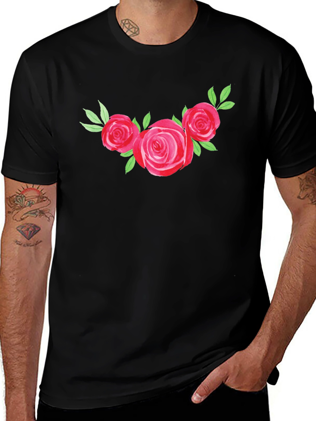 Floral Rose Graphic Tee - Black T-Shirt
