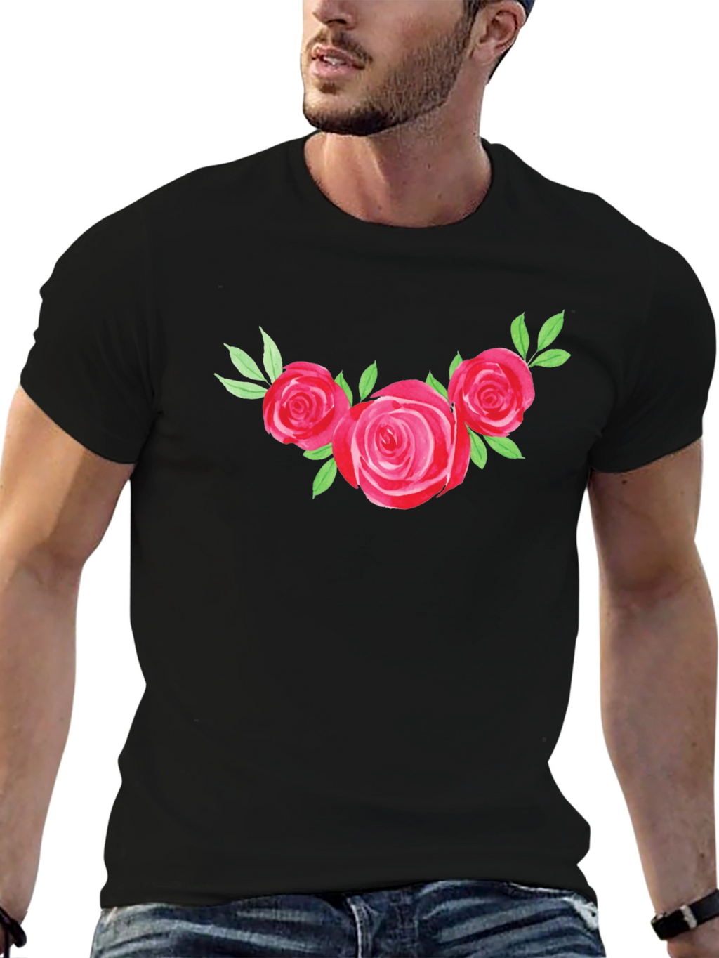 Floral Rose Graphic Tee - Black T-Shirt