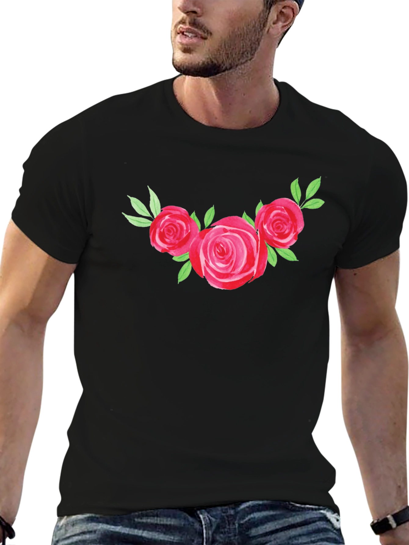 Floral Rose Graphic Tee - Black T-Shirt