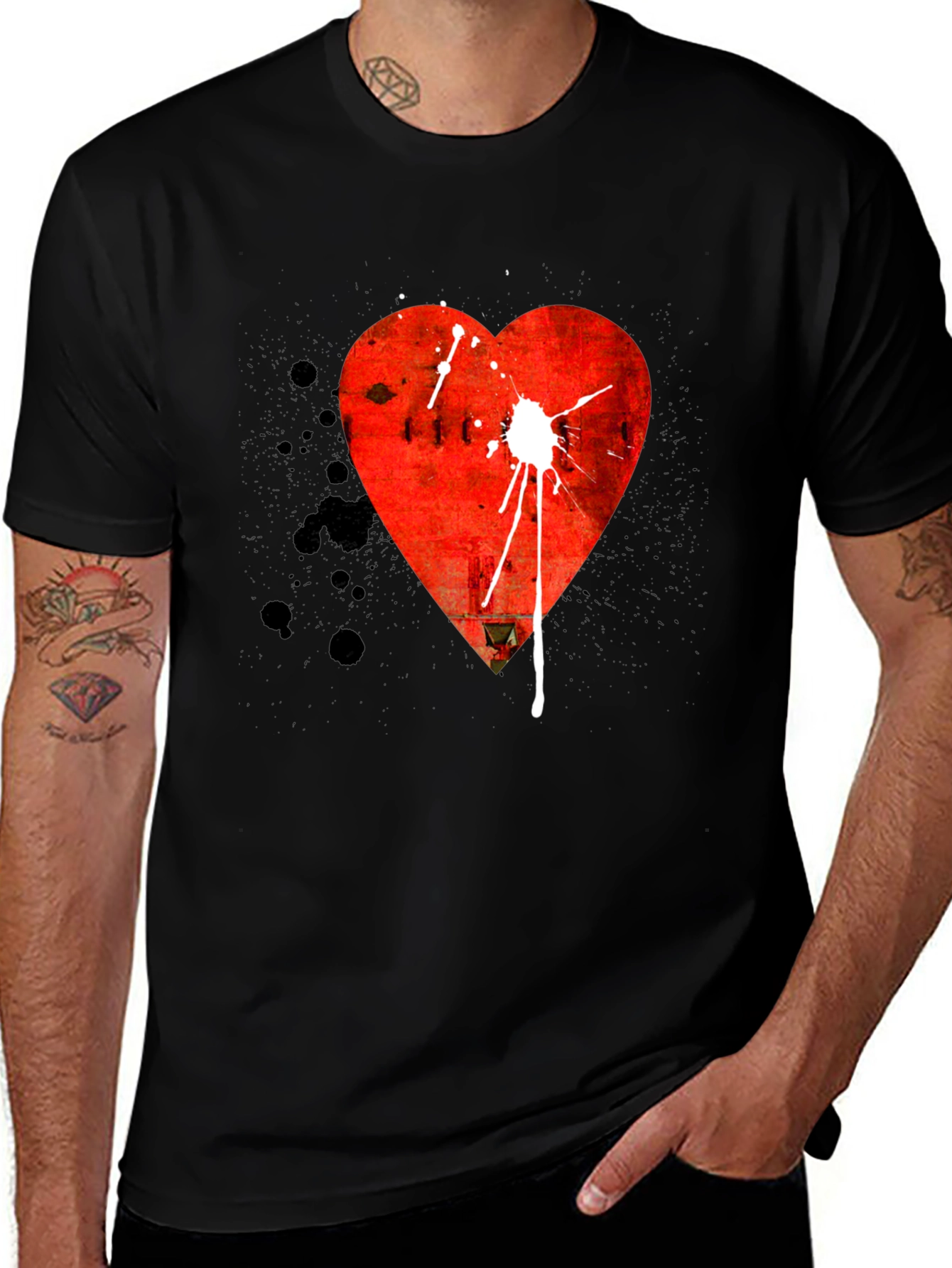 Heart Graphic Tee - Mens Black T-Shirt