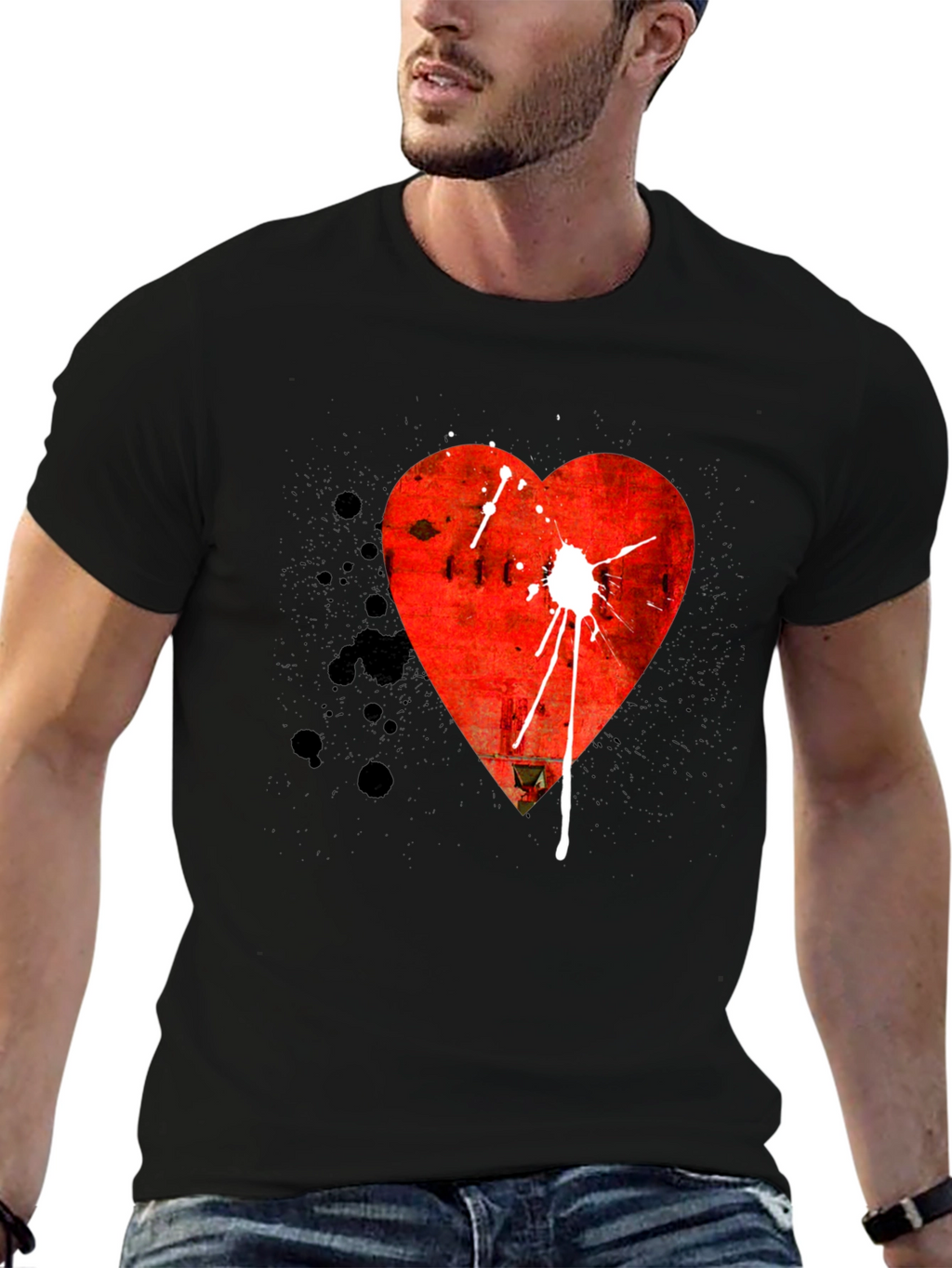 Heart Graphic Tee - Mens Black T-Shirt