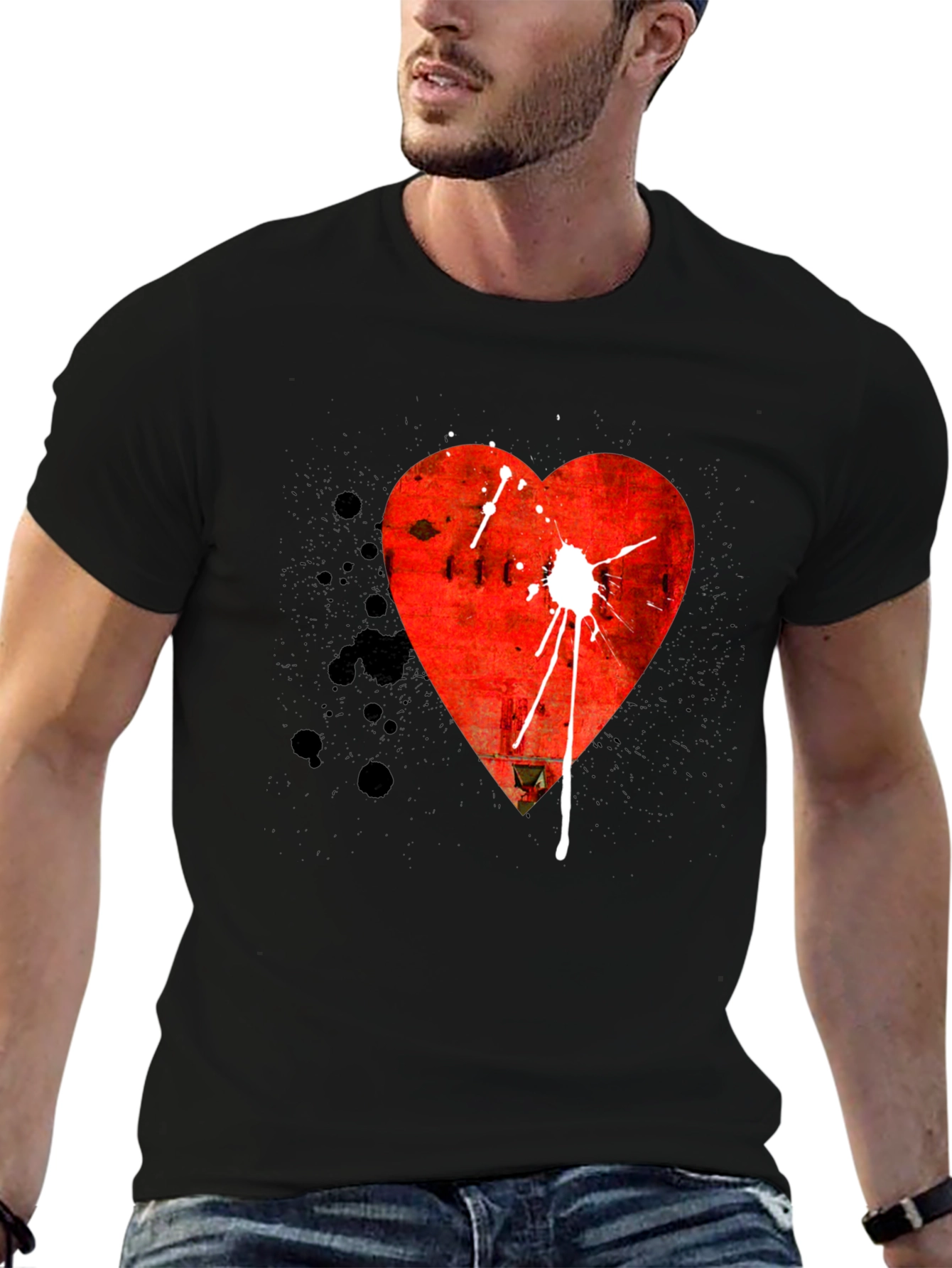 Heart Graphic Tee - Mens Black T-Shirt
