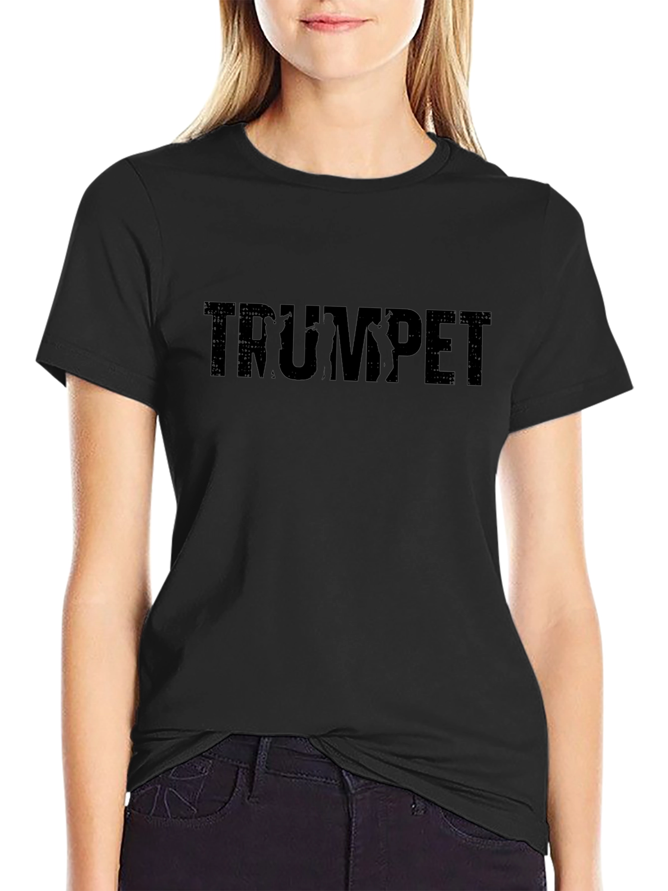 Trumpet Silhouette Graphic Black T-Shirt
