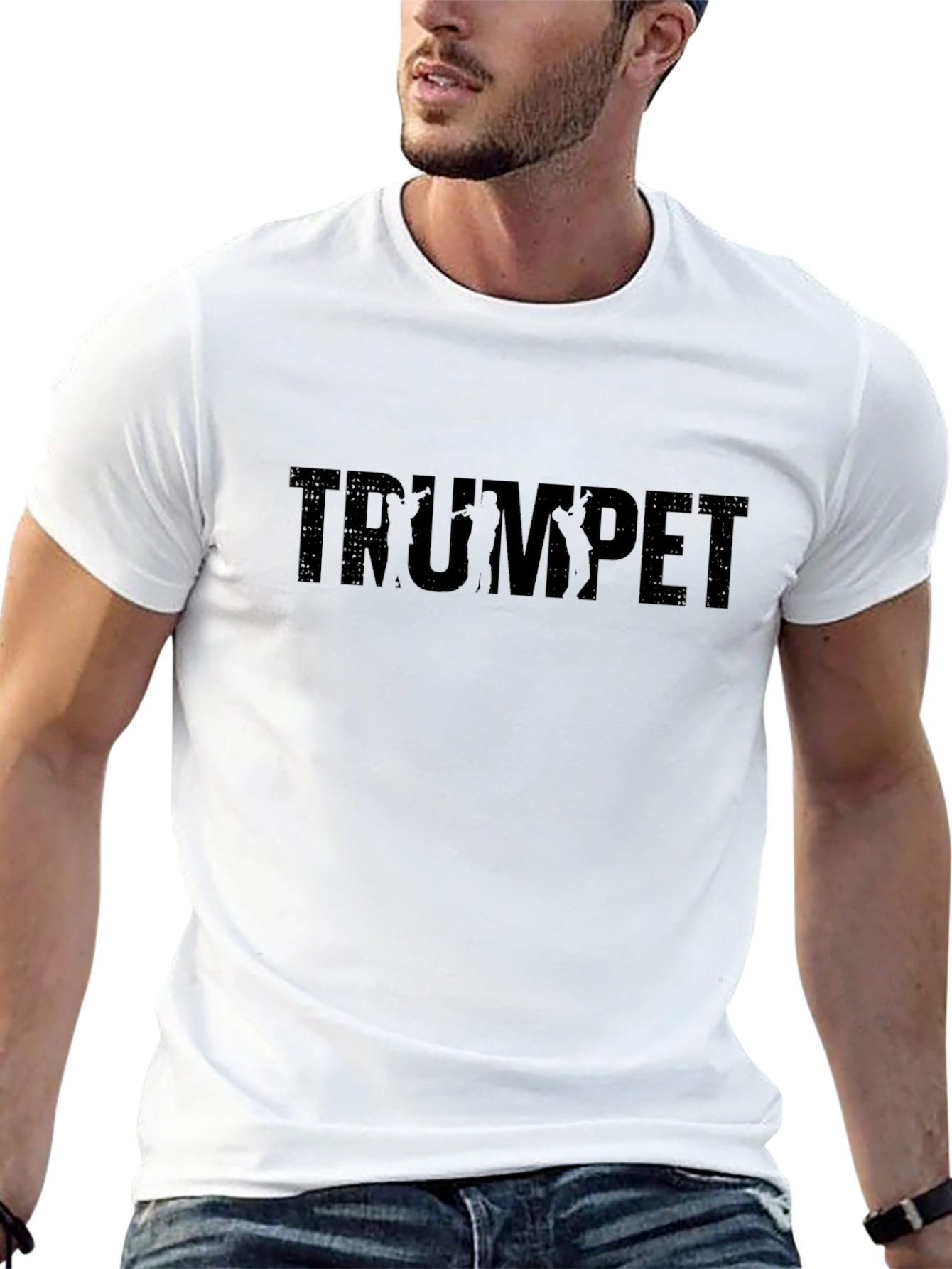 Trumpet Silhouette Graphic Black T-Shirt