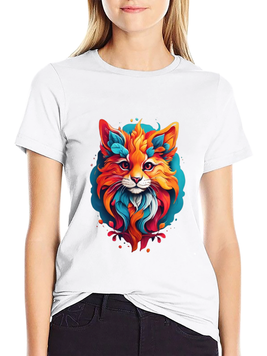 Vibrant Fox Graphic Black T-Shirt