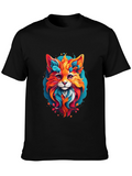 Vibrant Fox Graphic Black T-Shirt
