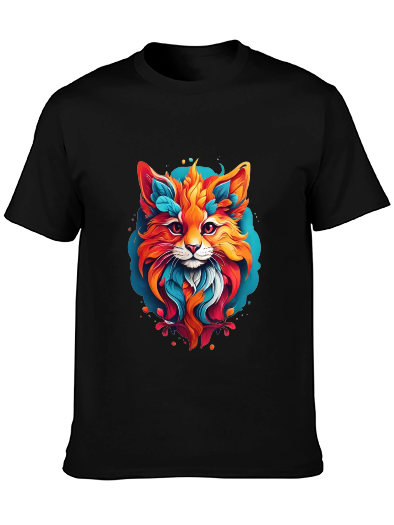 Vibrant Fox Graphic Black T-Shirt