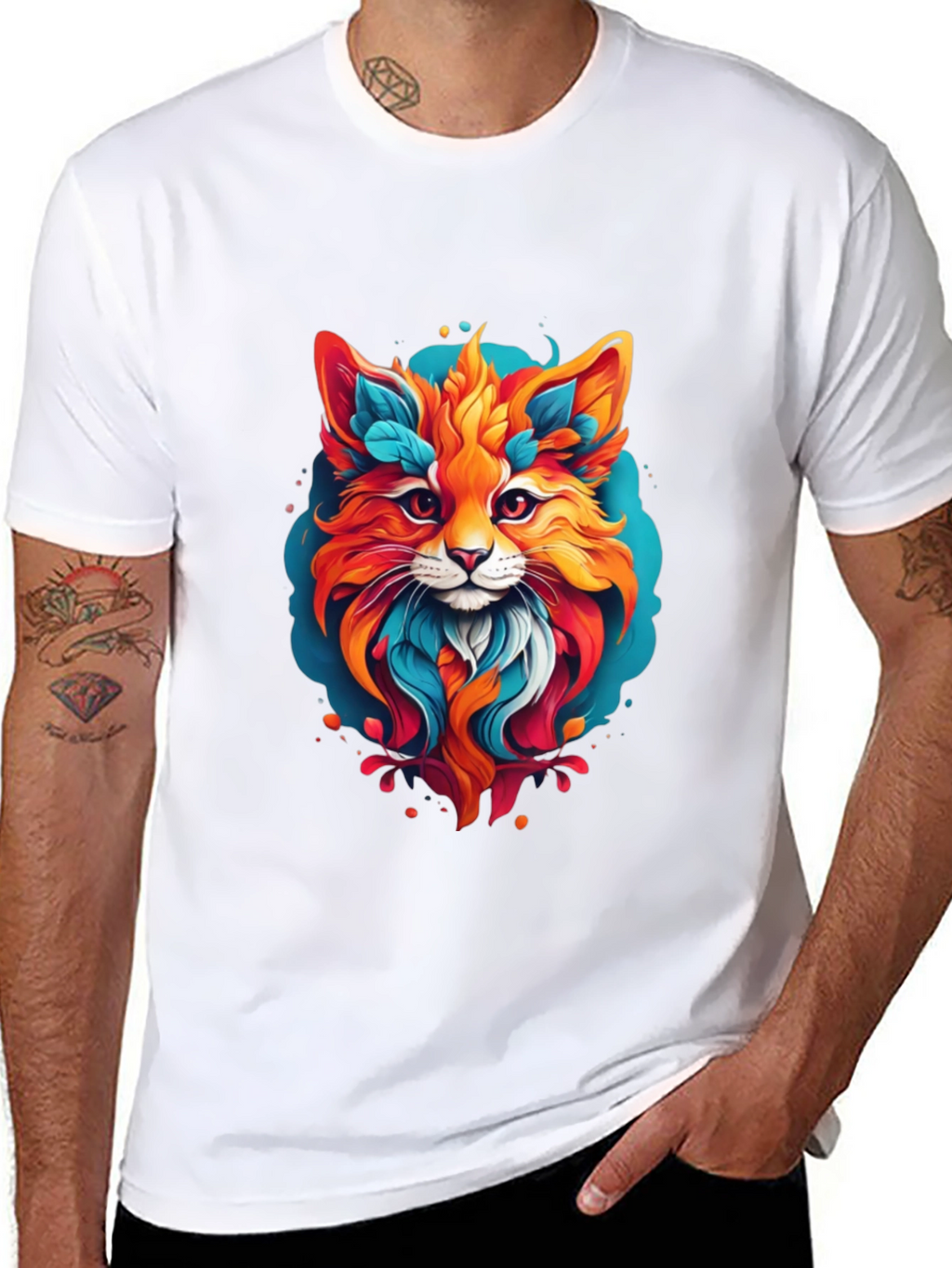 Vibrant Fox Graphic Black T-Shirt