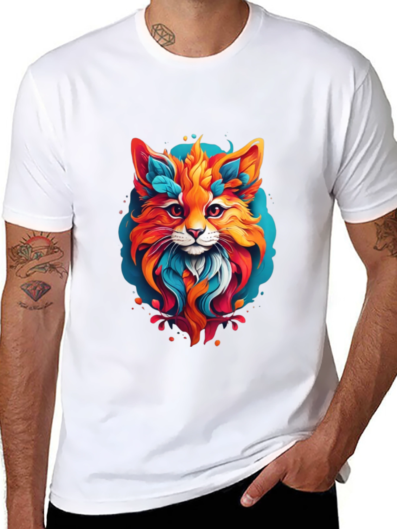 Vibrant Fox Graphic Black T-Shirt