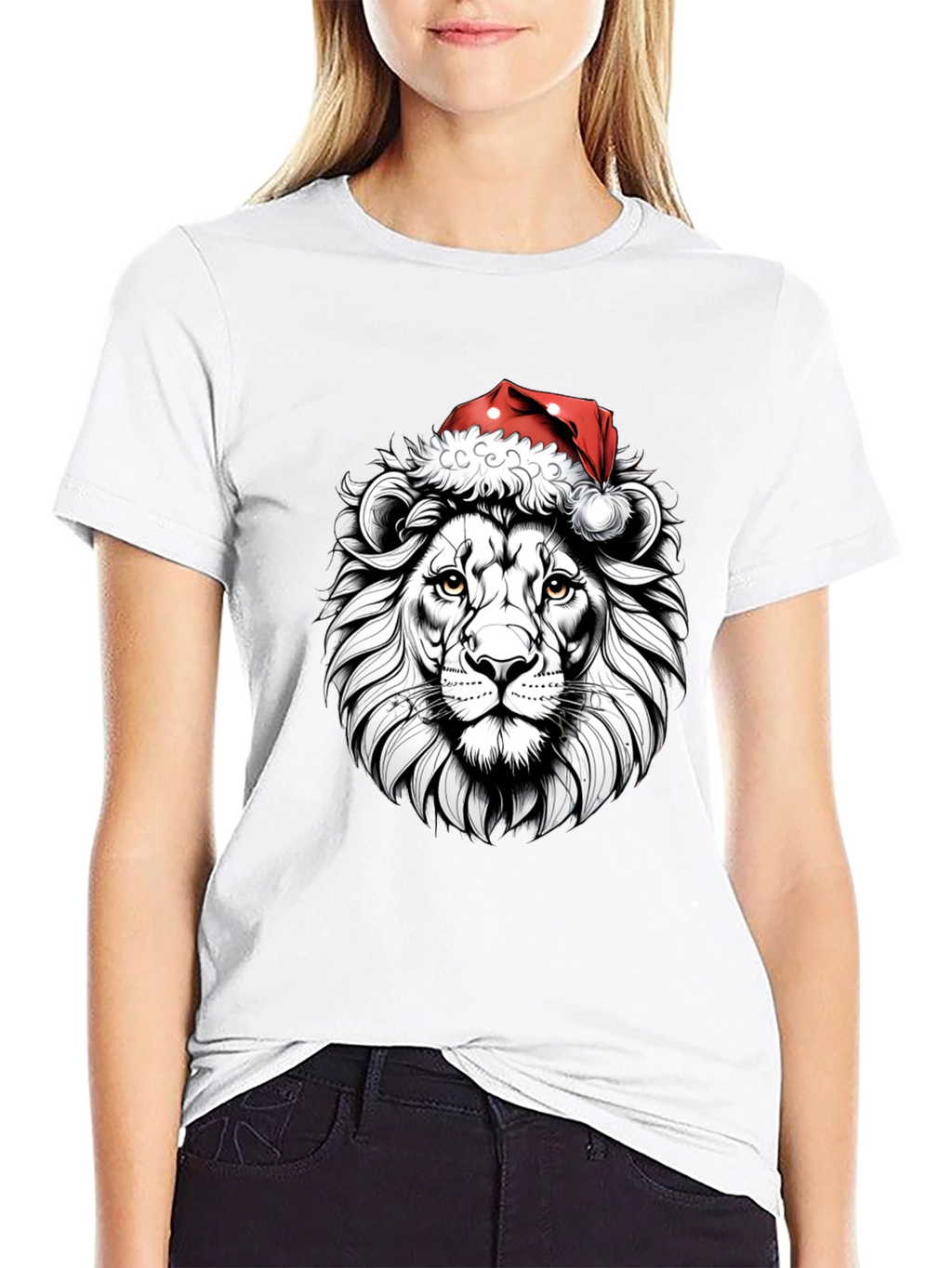 Lion Santa Hat Graphic Tee - Black