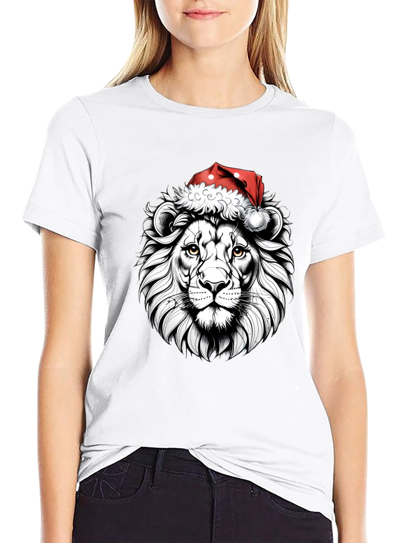 Lion Santa Hat Graphic Tee - Black