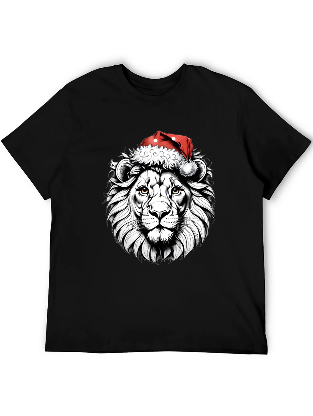 Lion Santa Hat Graphic Tee - Black