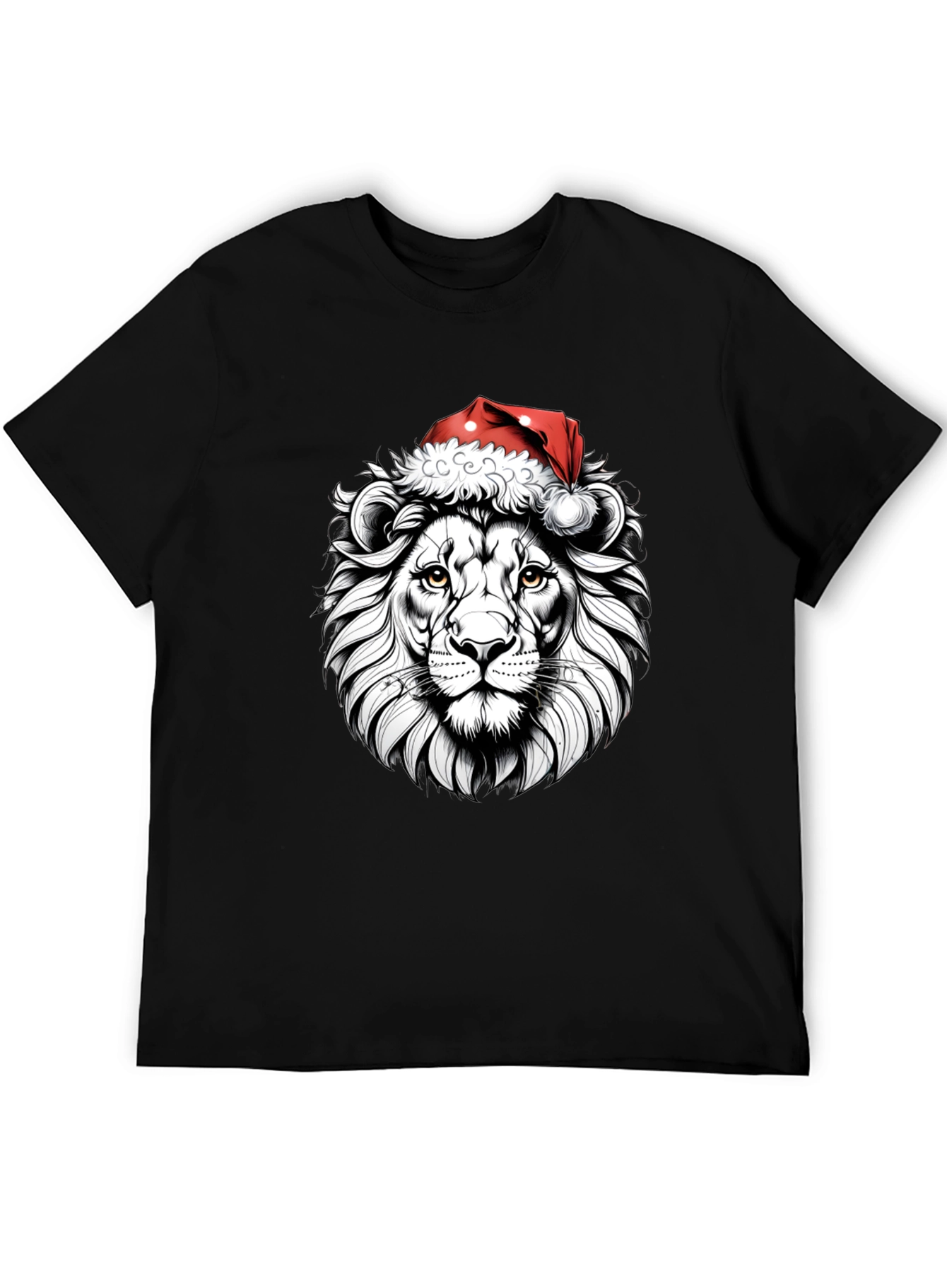 Lion Santa Hat Graphic Tee - Black