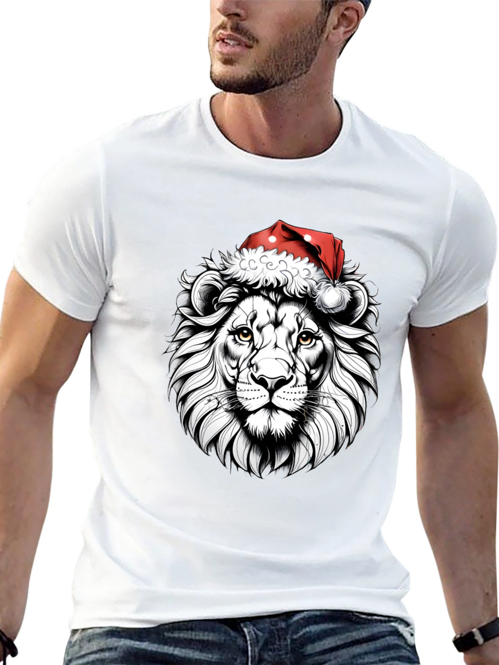 Lion Santa Hat Graphic Tee - Black
