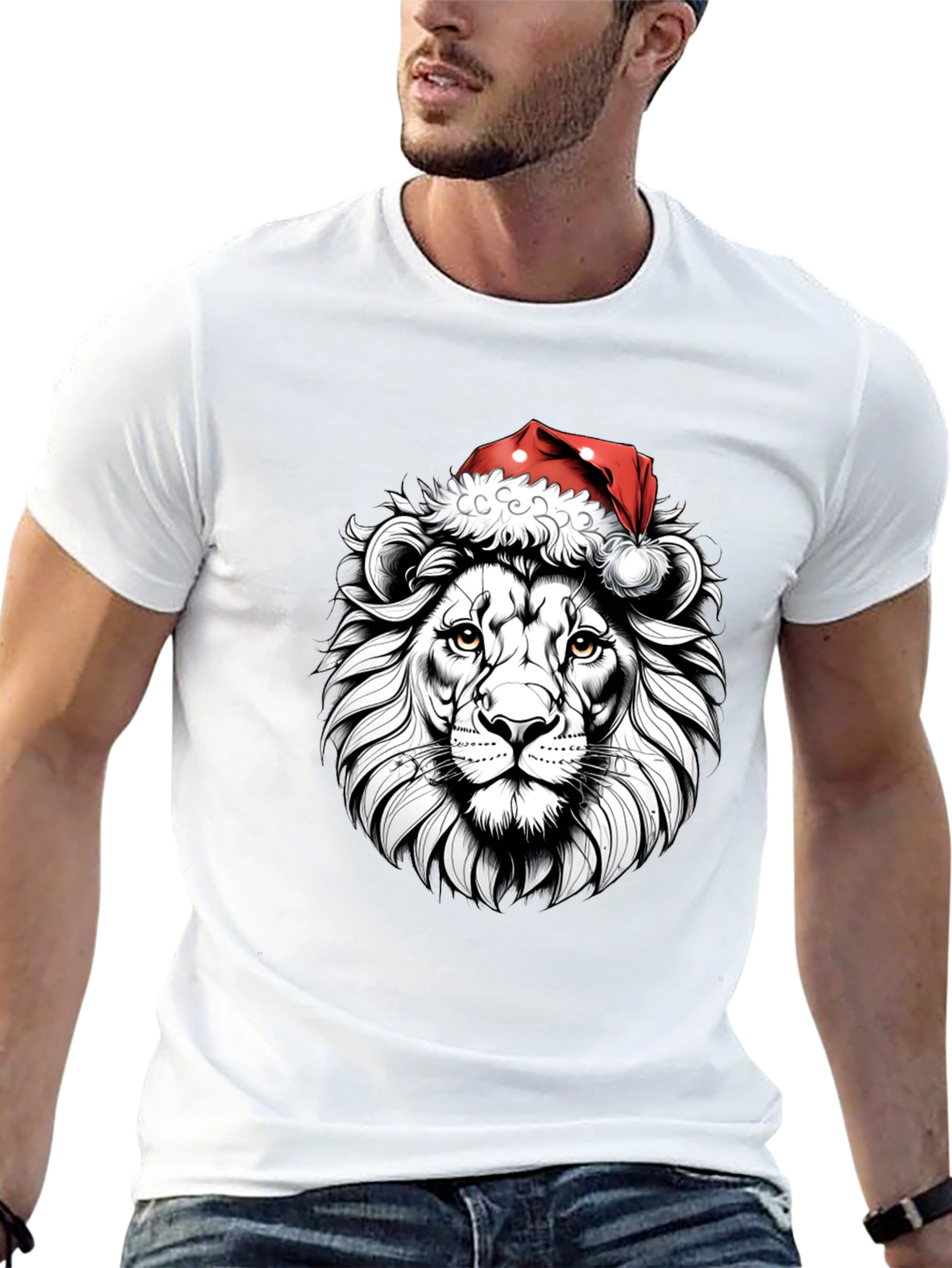 Lion Santa Hat Graphic Tee - Black